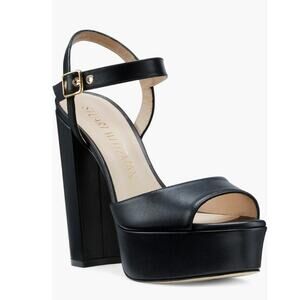 Stuart Weitzman Ryder 95 Platform Sandal Heels Black Calf Leather Size 9 NIB